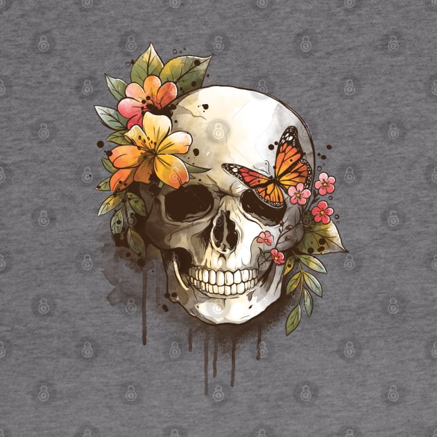 Spring skull watercolor by NemiMakeit